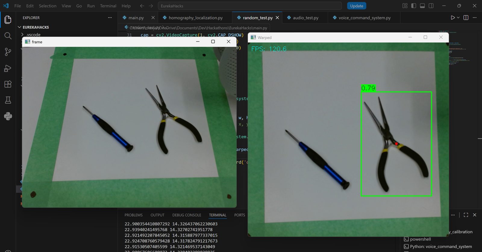 Homography examples mapping the camera view onto the bench plane
